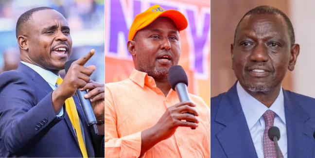 Collage of Cleophas Malala, Junet Mohamed and President William Ruto.